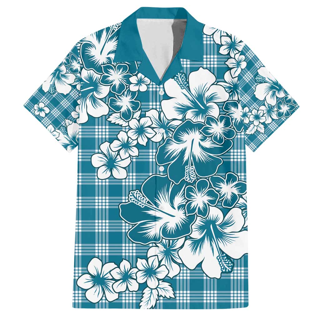 Hibiscus Pakala Ocean Depths Blue Family Matching Puletasi and Hawaiian Shirt Tropical Floral Stylized - Polynesian Pride