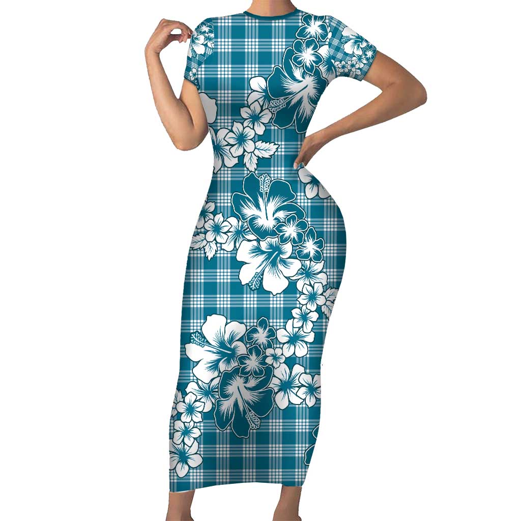 Hibiscus Pakala Ocean Depths Blue Family Matching Short Sleeve Bodycon Dress and Hawaiian Shirt Tropical Floral Stylized - Polynesian Pride
