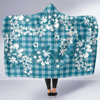 Hibiscus Pakala Ocean Depths Blue Hooded Blanket Tropical Floral Stylized - Polynesian Pride