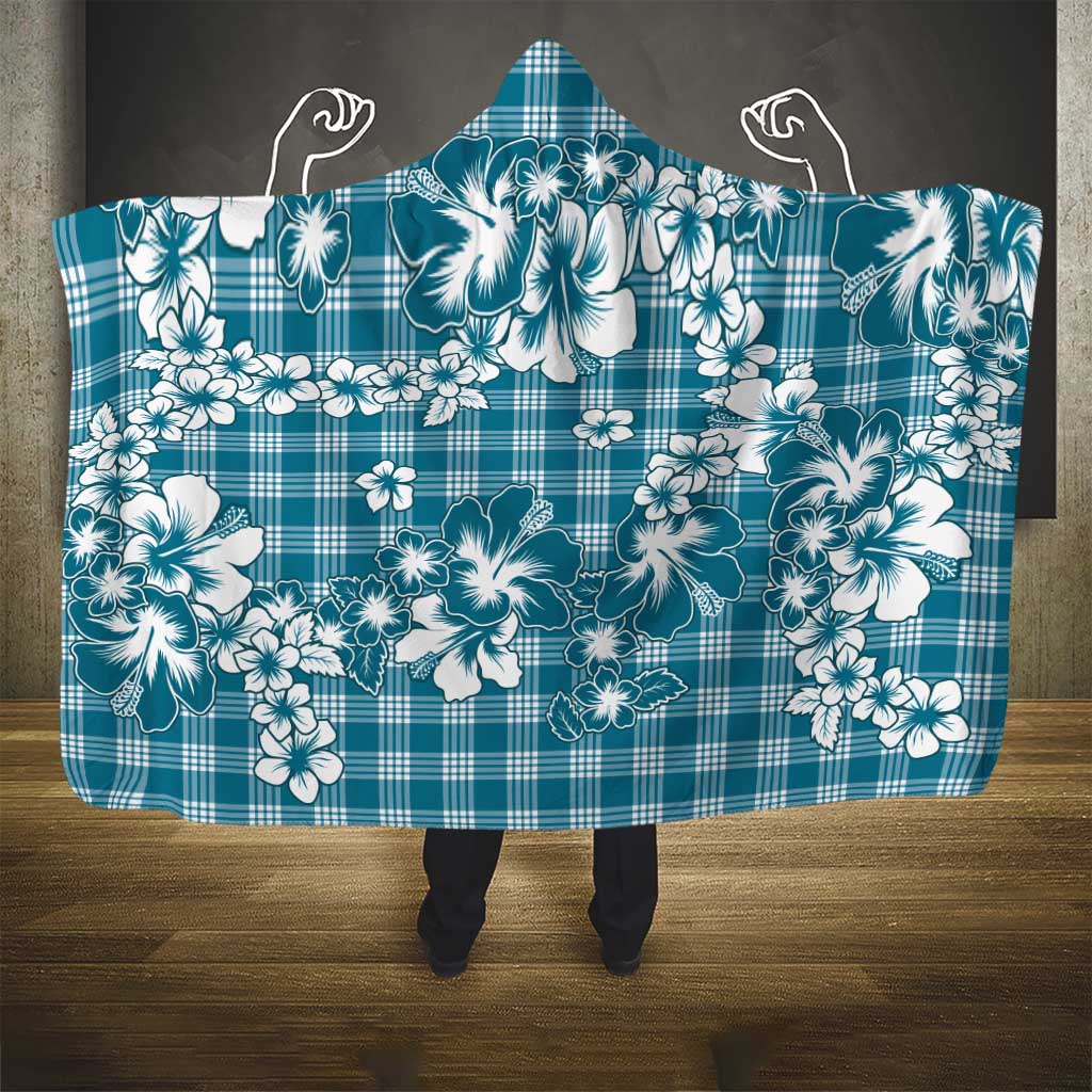 Hibiscus Pakala Ocean Depths Blue Hooded Blanket Tropical Floral Stylized - Polynesian Pride