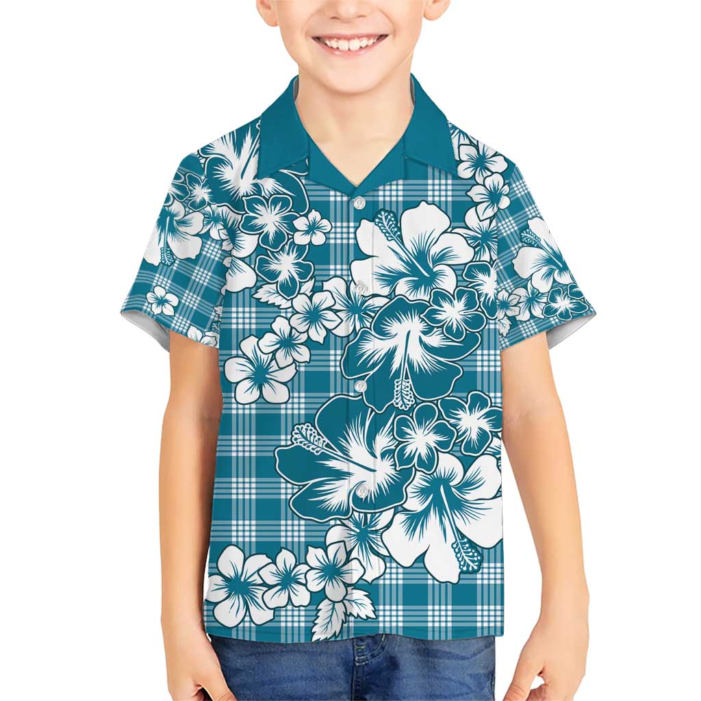 Hibiscus Pakala Ocean Depths Blue Kid Hawaiian Shirt Tropical Floral Stylized - Polynesian Pride