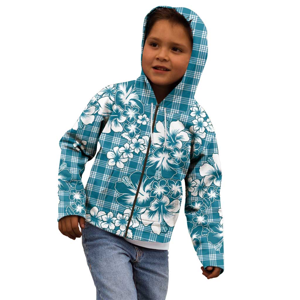 Hibiscus Pakala Ocean Depths Blue Kid Hoodie Tropical Floral Stylized - Polynesian Pride