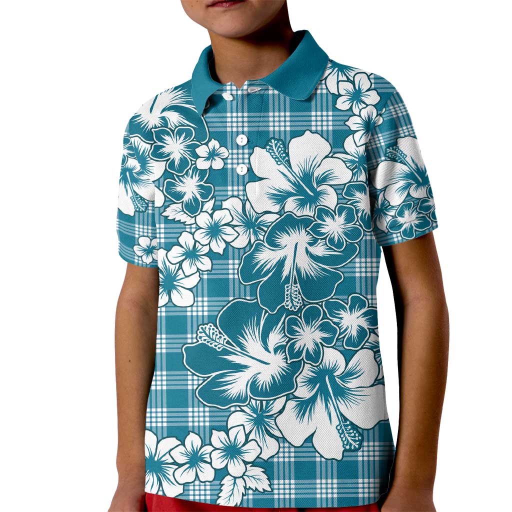 Hibiscus Pakala Ocean Depths Blue Kid Polo Shirt Tropical Floral Stylized - Polynesian Pride