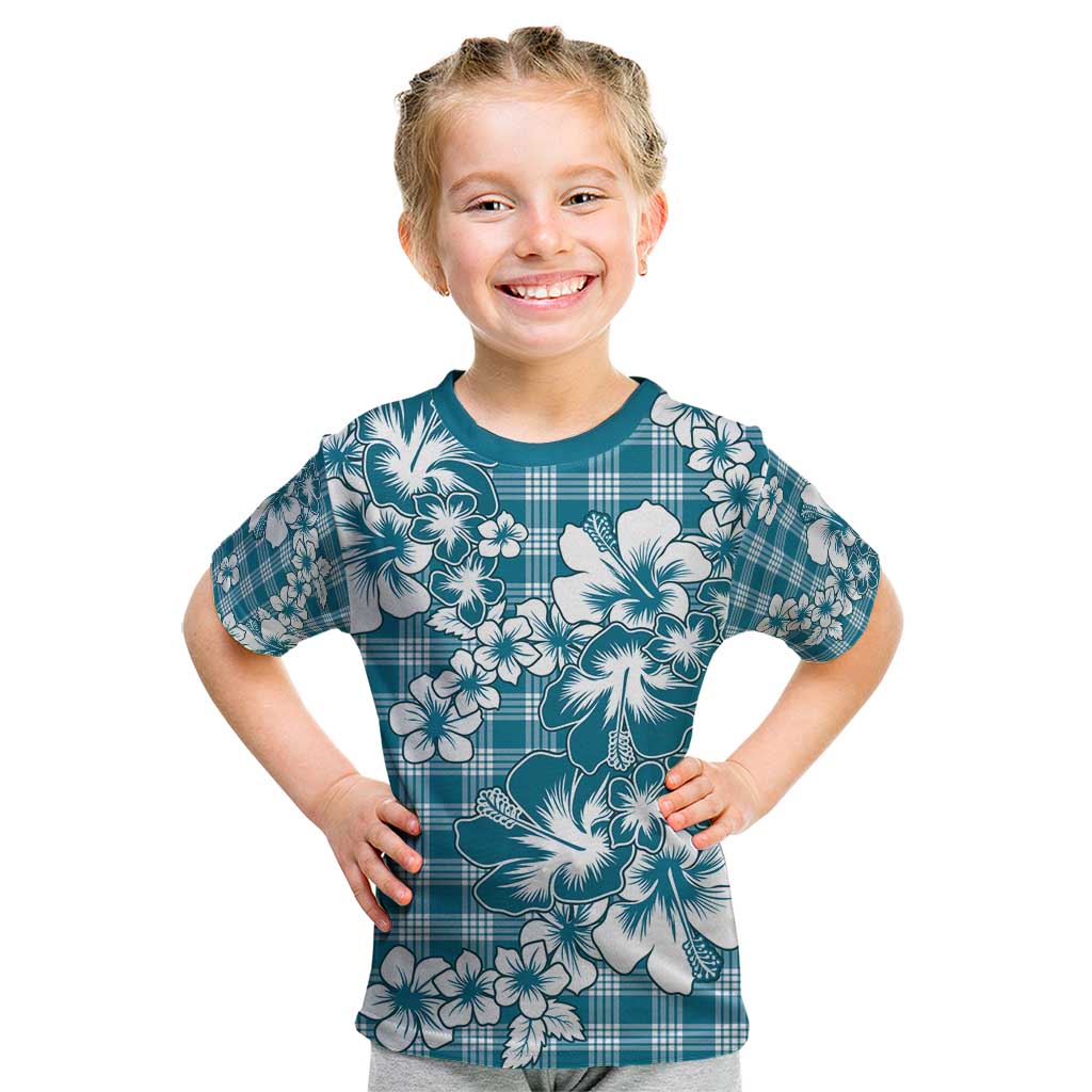Hibiscus Pakala Ocean Depths Blue Kid T Shirt Tropical Floral Stylized LT01 Blue - Polynesian Pride