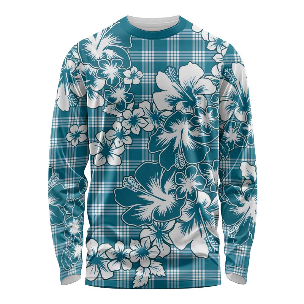 Hibiscus Pakala Ocean Depths Blue Long Sleeve Shirt Tropical Floral Stylized - Polynesian Pride