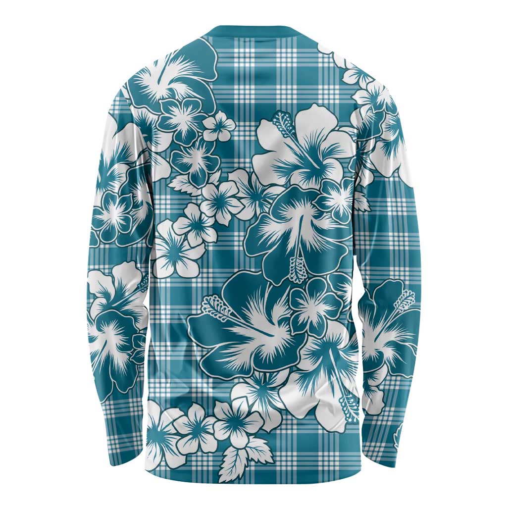 Hibiscus Pakala Ocean Depths Blue Long Sleeve Shirt Tropical Floral Stylized - Polynesian Pride
