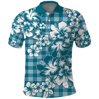 Hibiscus Pakala Ocean Depths Blue Polo Shirt Tropical Floral Stylized - Polynesian Pride