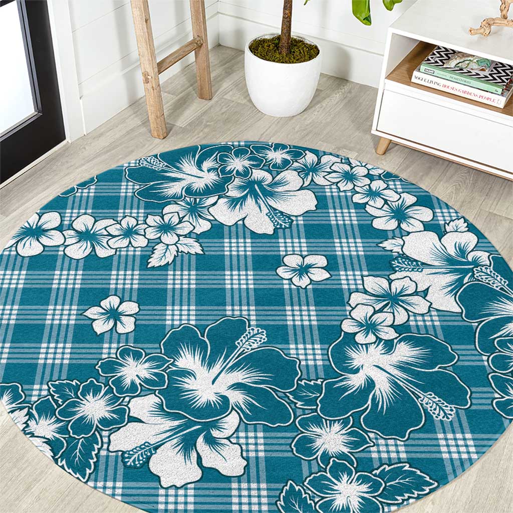 Hibiscus Pakala Ocean Depths Blue Round Carpet Tropical Floral Stylized - Polynesian Pride