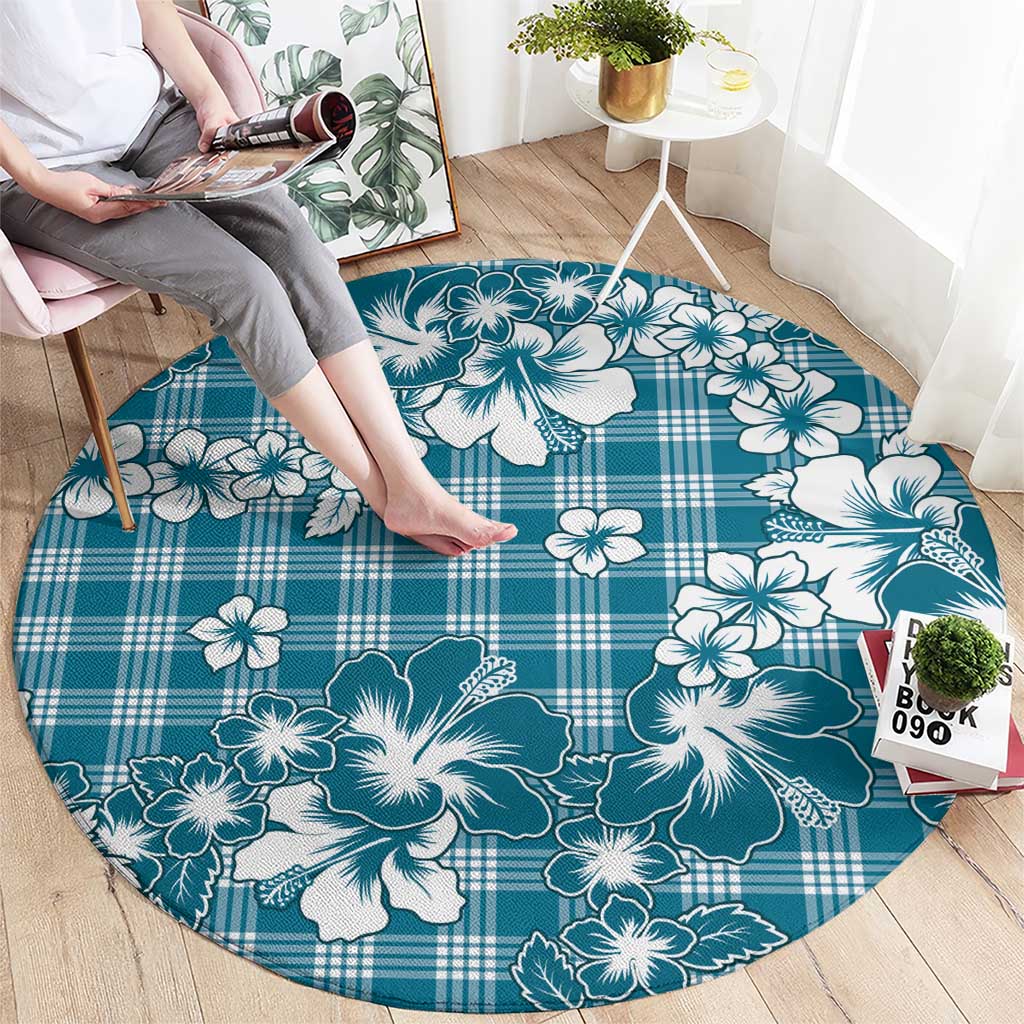 Hibiscus Pakala Ocean Depths Blue Round Carpet Tropical Floral Stylized LT01 - Polynesian Pride