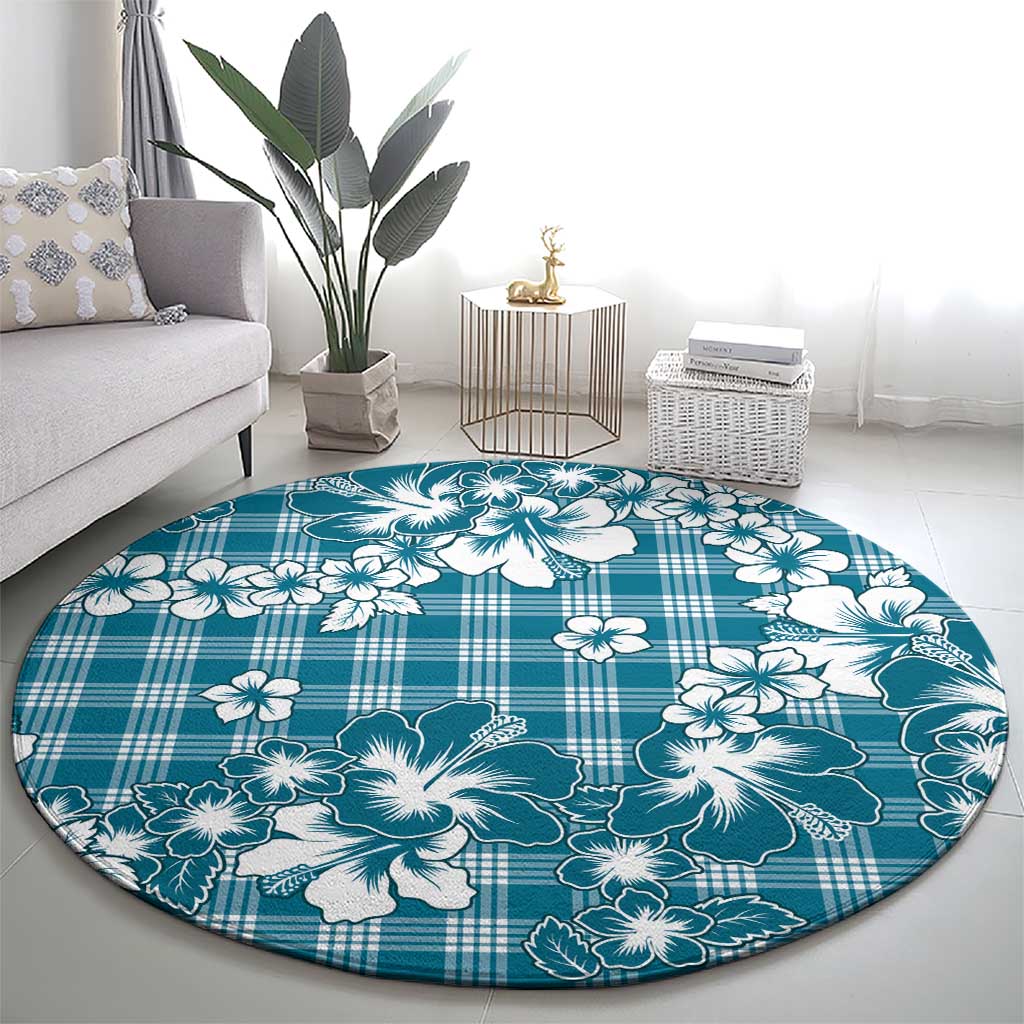 Hibiscus Pakala Ocean Depths Blue Round Carpet Tropical Floral Stylized LT01 - Polynesian Pride
