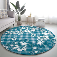 Hibiscus Pakala Ocean Depths Blue Round Carpet Tropical Floral Stylized LT01 - Polynesian Pride