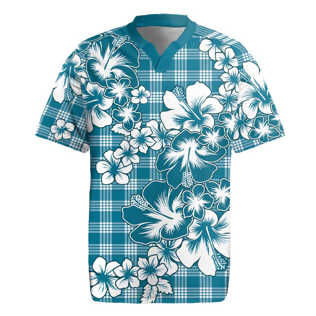 Hibiscus Pakala Ocean Depths Blue Rugby Jersey Tropical Floral Stylized - Polynesian Pride