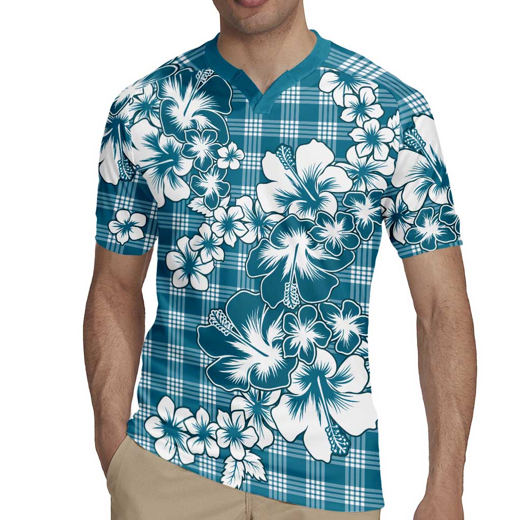 Hibiscus Pakala Ocean Depths Blue Rugby Jersey Tropical Floral Stylized - Polynesian Pride