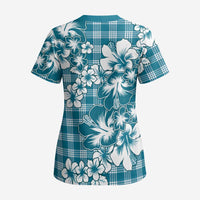 Hibiscus Pakala Ocean Depths Blue Scrub Top Tropical Floral Stylized - Polynesian Pride