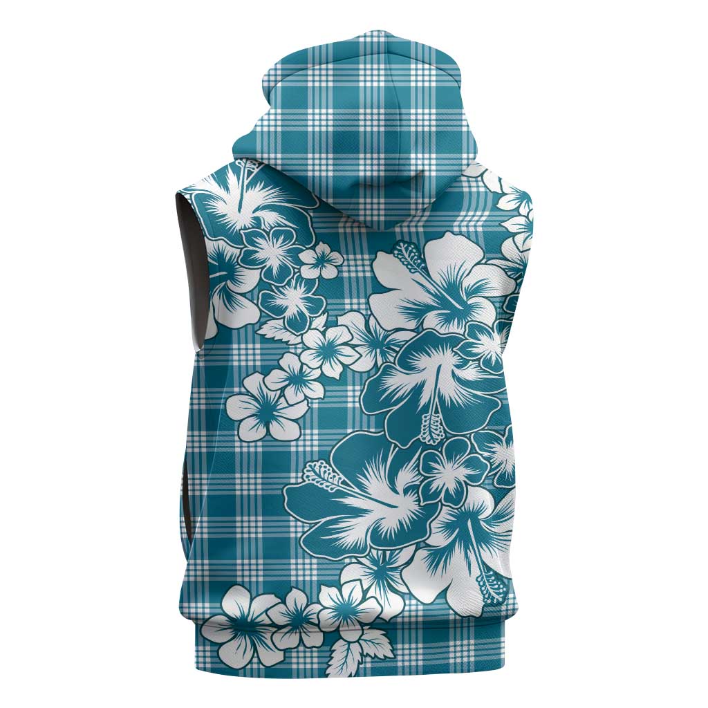 Hibiscus Pakala Ocean Depths Blue Sleeveless Hoodie Tropical Floral Stylized - Polynesian Pride