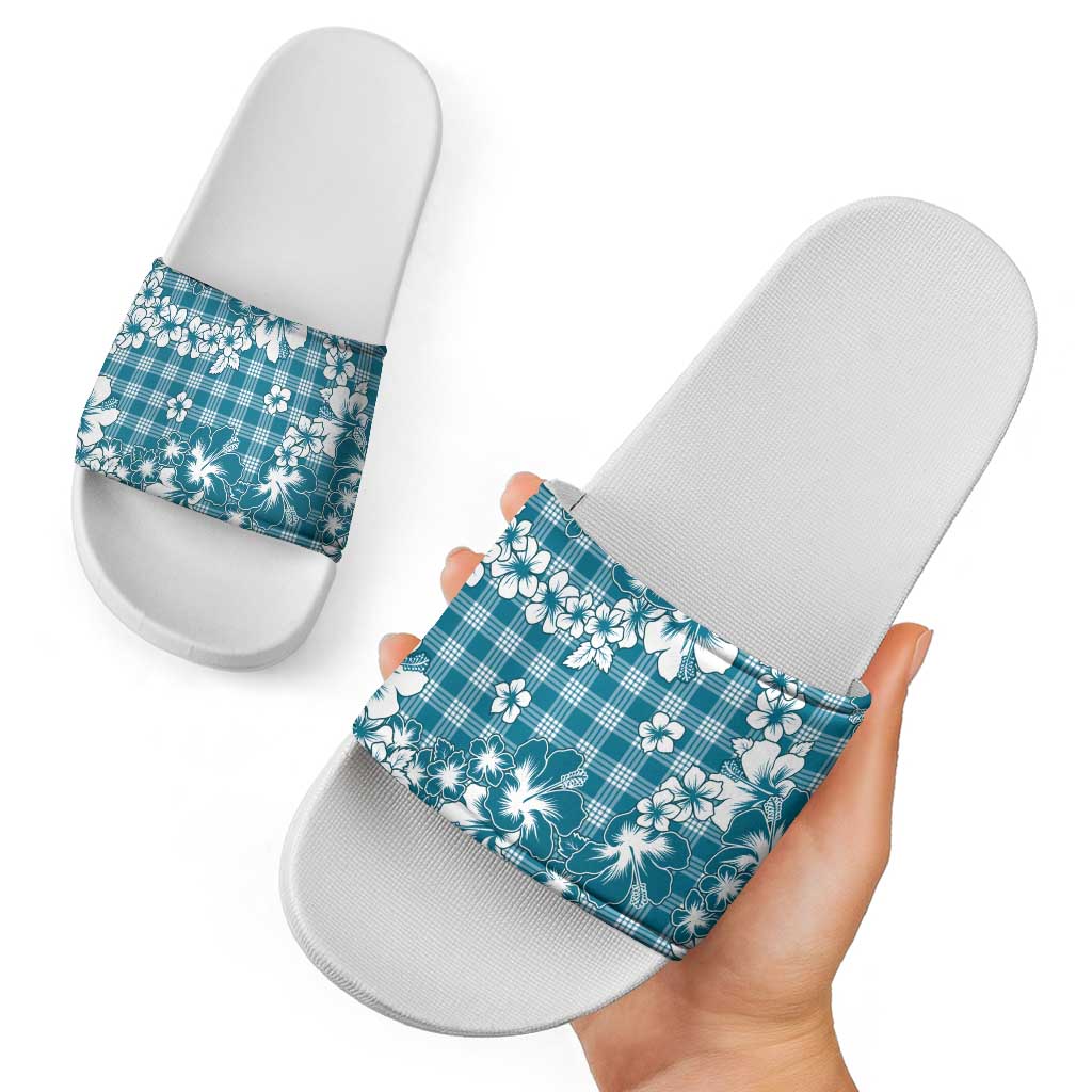 Hibiscus Pakala Ocean Depths Blue Slide Sandals Tropical Floral Stylized - Polynesian Pride