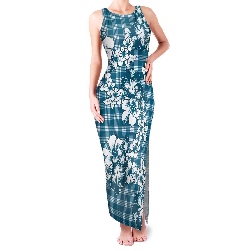 Hibiscus Pakala Ocean Depths Blue Tank Maxi Dress Tropical Floral Stylized - Polynesian Pride