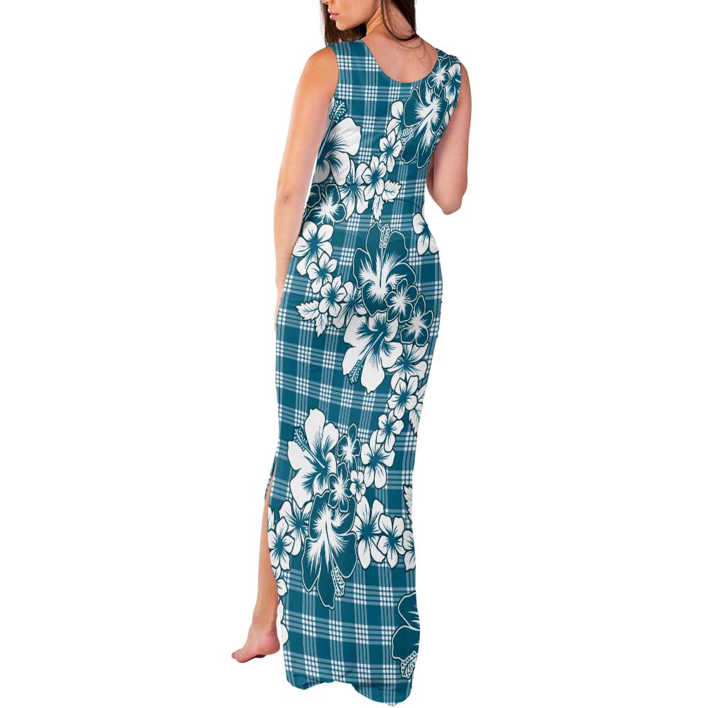Hibiscus Pakala Ocean Depths Blue Tank Maxi Dress Tropical Floral Stylized - Polynesian Pride