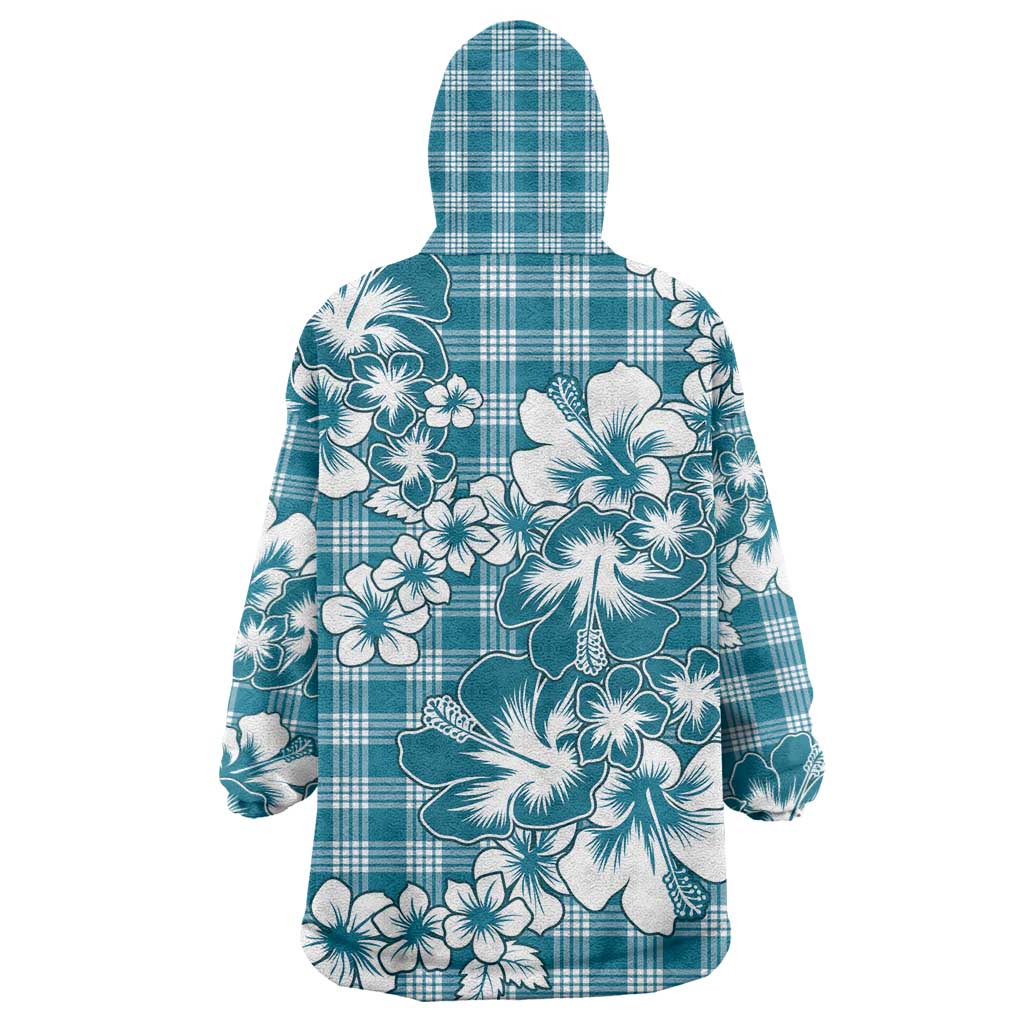 Hibiscus Pakala Ocean Depths Blue Wearable Blanket Hoodie Tropical Floral Stylized - Polynesian Pride