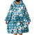Hibiscus Pakala Ocean Depths Blue Wearable Blanket Hoodie Tropical Floral Stylized - Polynesian Pride