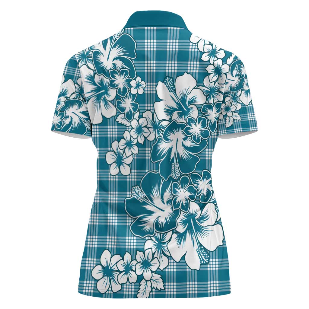 Hibiscus Pakala Ocean Depths Blue Women Polo Shirt Tropical Floral Stylized - Polynesian Pride