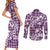 Hibiscus Pakala Sweetie Purple Couples Matching Short Sleeve Bodycon Dress and Long Sleeve Button Shirt Tropical Floral Stylized - Polynesian Pride