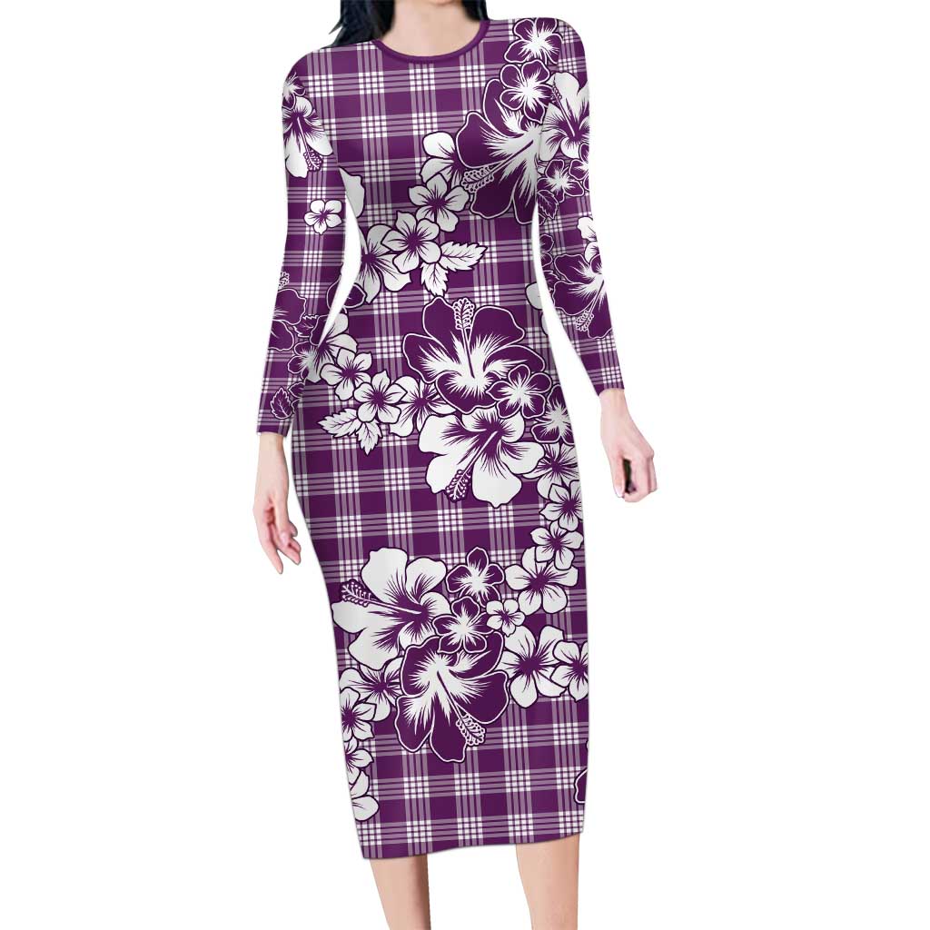 Hibiscus Pakala Sweetie Purple Family Matching Long Sleeve Bodycon Dress and Hawaiian Shirt Tropical Floral Stylized - Polynesian Pride