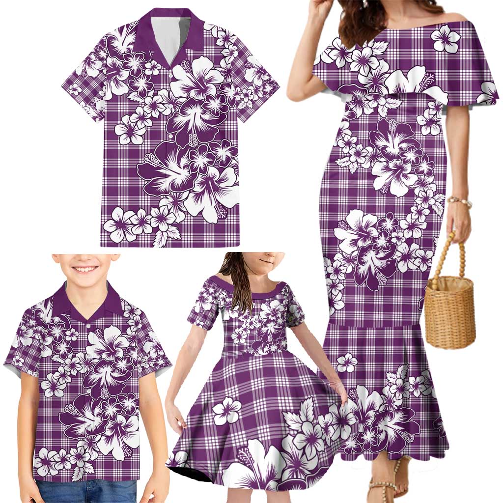 Hibiscus Pakala Sweetie Purple Family Matching Mermaid Dress and Hawaiian Shirt Tropical Floral Stylized - Polynesian Pride