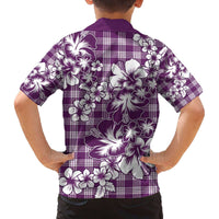 Hibiscus Pakala Sweetie Purple Family Matching Off The Shoulder Long Sleeve Dress and Hawaiian Shirt Tropical Floral Stylized - Polynesian Pride