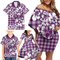 Hibiscus Pakala Sweetie Purple Family Matching Off Shoulder Short Dress and Hawaiian Shirt Tropical Floral Stylized - Polynesian Pride
