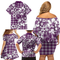 Hibiscus Pakala Sweetie Purple Family Matching Off Shoulder Short Dress and Hawaiian Shirt Tropical Floral Stylized - Polynesian Pride