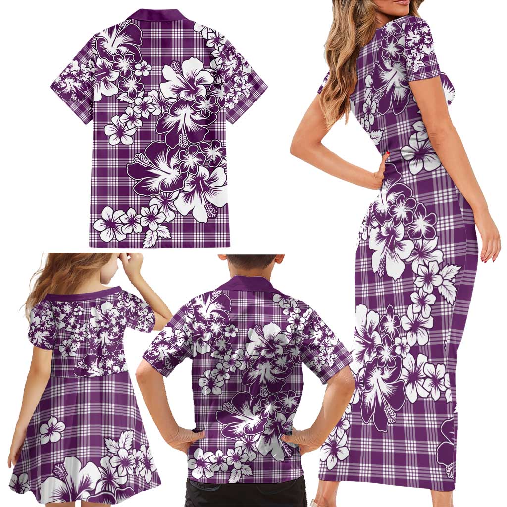 Hibiscus Pakala Sweetie Purple Family Matching Short Sleeve Bodycon Dress and Hawaiian Shirt Tropical Floral Stylized - Polynesian Pride