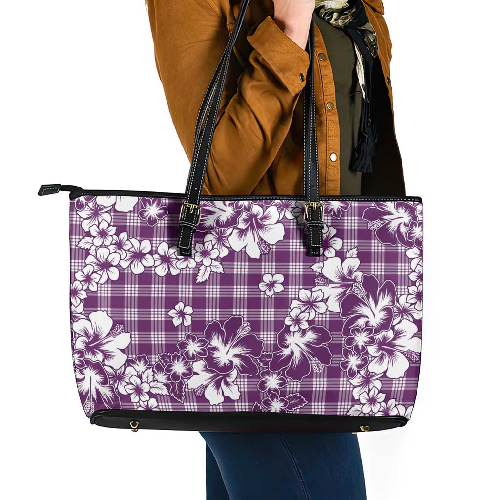 Hibiscus Pakala Sweetie Purple Leather Tote Bag Tropical Floral Stylized - Polynesian Pride