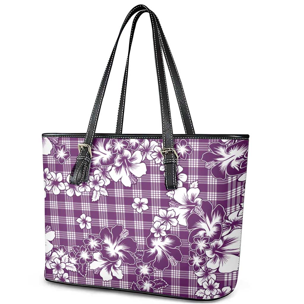 Hibiscus Pakala Sweetie Purple Leather Tote Bag Tropical Floral Stylized - Polynesian Pride