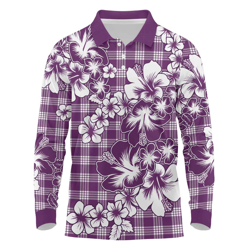 Hibiscus Pakala Sweetie Purple Long Sleeve Polo Shirt Tropical Floral Stylized - Polynesian Pride