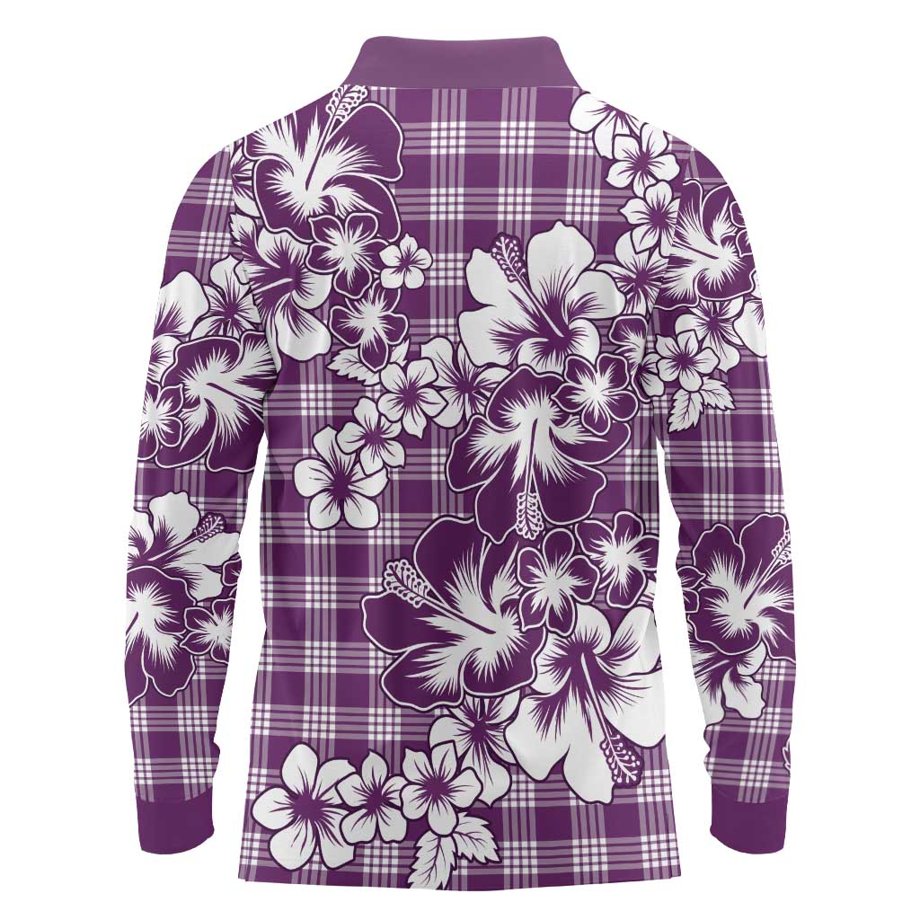 Hibiscus Pakala Sweetie Purple Long Sleeve Polo Shirt Tropical Floral Stylized - Polynesian Pride