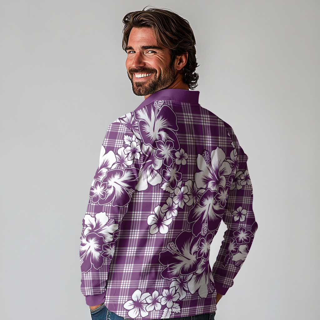Hibiscus Pakala Sweetie Purple Long Sleeve Polo Shirt Tropical Floral Stylized - Polynesian Pride