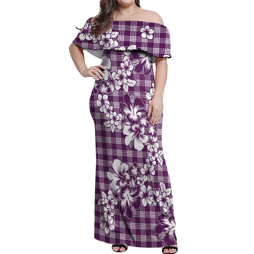 Hibiscus Pakala Sweetie Purple Off Shoulder Maxi Dress Tropical Floral Stylized - Polynesian Pride