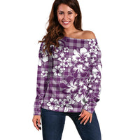 Hibiscus Pakala Sweetie Purple Off Shoulder Sweater Tropical Floral Stylized - Polynesian Pride