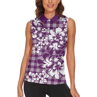 Hibiscus Pakala Sweetie Purple Women Sleeveless Polo Shirt Tropical Floral Stylized - Polynesian Pride
