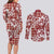 Hibiscus Pakala Fantasy Red Couples Matching Long Sleeve Bodycon Dress and Long Sleeve Button Shirt Tropical Floral Stylized - Polynesian Pride