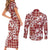 Hibiscus Pakala Fantasy Red Couples Matching Short Sleeve Bodycon Dress and Long Sleeve Button Shirt Tropical Floral Stylized - Polynesian Pride