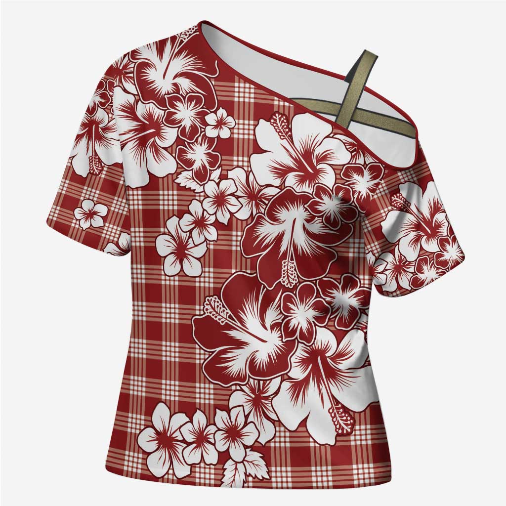 Hibiscus Pakala Fantasy Red Cross Shoulder Shirt Tropical Floral Stylized - Polynesian Pride