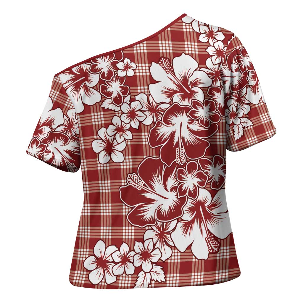 Hibiscus Pakala Fantasy Red Cross Shoulder Shirt Tropical Floral Stylized - Polynesian Pride