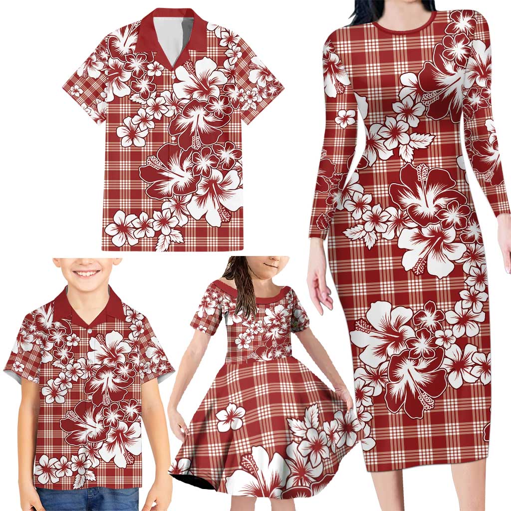 Hibiscus Pakala Fantasy Red Family Matching Long Sleeve Bodycon Dress and Hawaiian Shirt Tropical Floral Stylized - Polynesian Pride