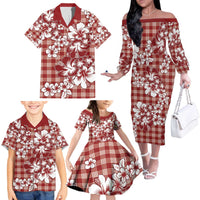 Hibiscus Pakala Fantasy Red Family Matching Off The Shoulder Long Sleeve Dress and Hawaiian Shirt Tropical Floral Stylized - Polynesian Pride