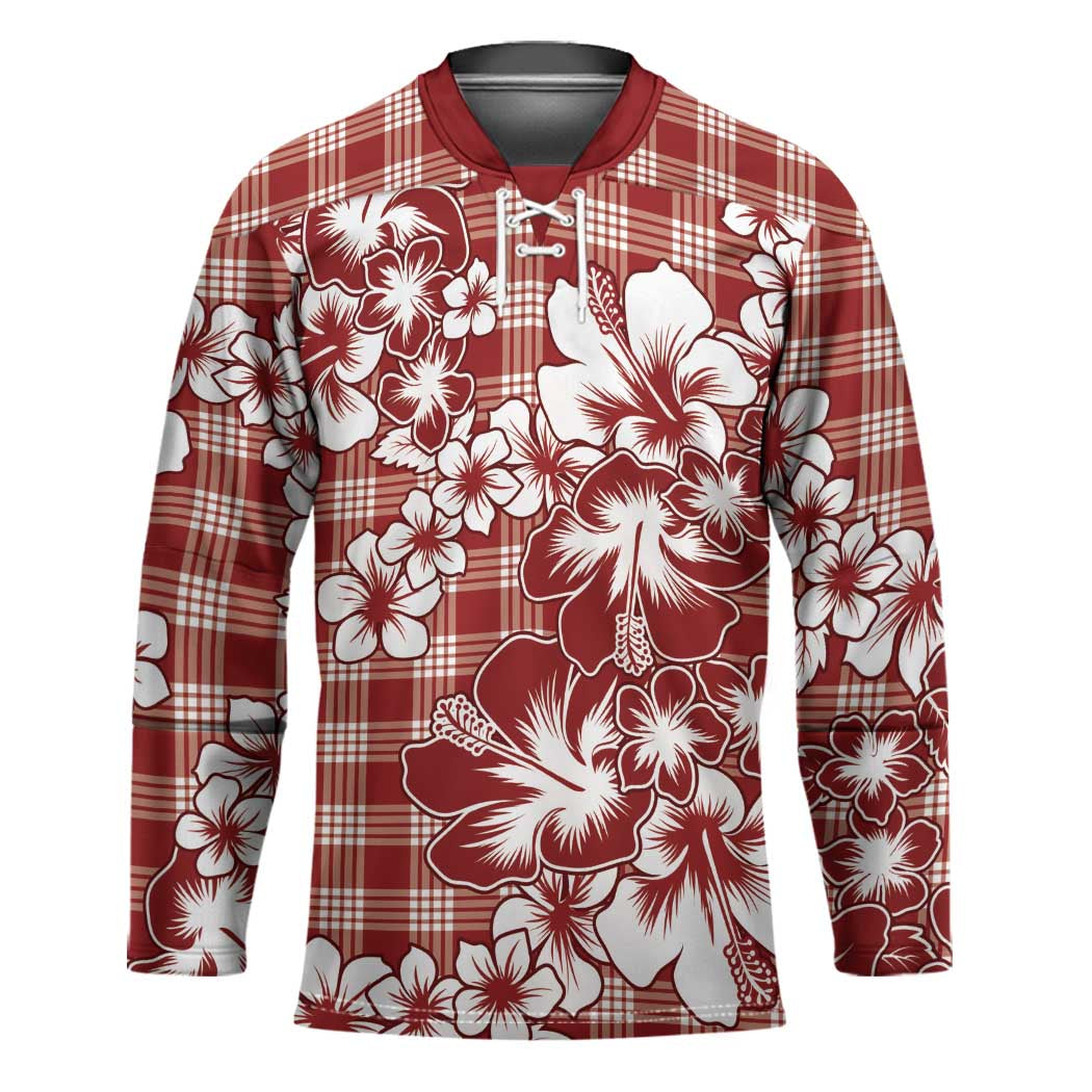 Hibiscus Pakala Fantasy Red Hockey Jersey Tropical Floral Stylized - Polynesian Pride