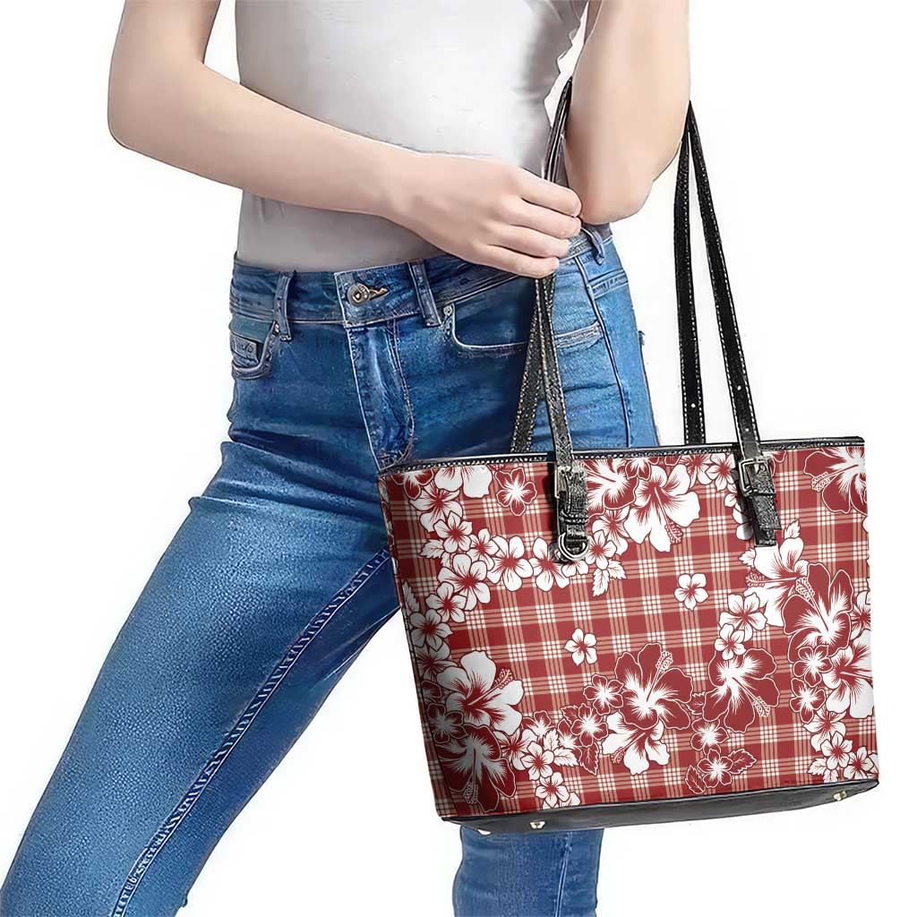 Hibiscus Pakala Fantasy Red Leather Tote Bag Tropical Floral Stylized - Polynesian Pride