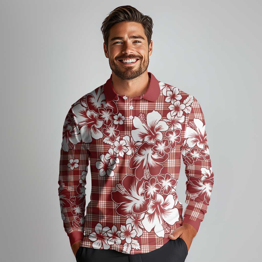 Hibiscus Pakala Fantasy Red Long Sleeve Polo Shirt Tropical Floral Stylized - Polynesian Pride