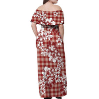 Hibiscus Pakala Fantasy Red Off Shoulder Maxi Dress Tropical Floral Stylized - Polynesian Pride